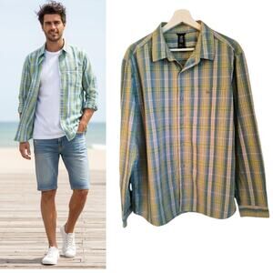 Mountain Hard Wear Cotton Button Up Shirt L Multicolor Plaid Long Sleeve Pocket